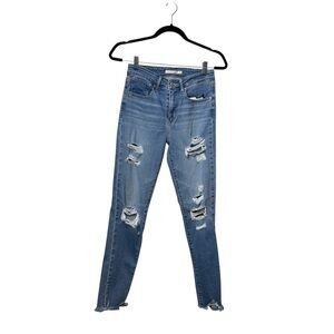 Levi's 721 Jeans High Rise Skinny Women's SZ 27 4 Blue Denim Distressed Skate